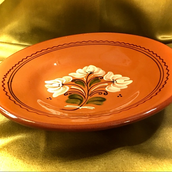 REDWARE GLAZED FOLKART TERRACOTTA BOWL WALL PLATE - Picture 2 of 9